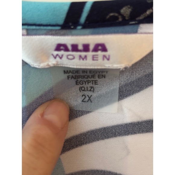 ALIA Women Blue White Abstract Print Long Sleeve Tunic Top Size 2X‎ - Picture 3 of 4
